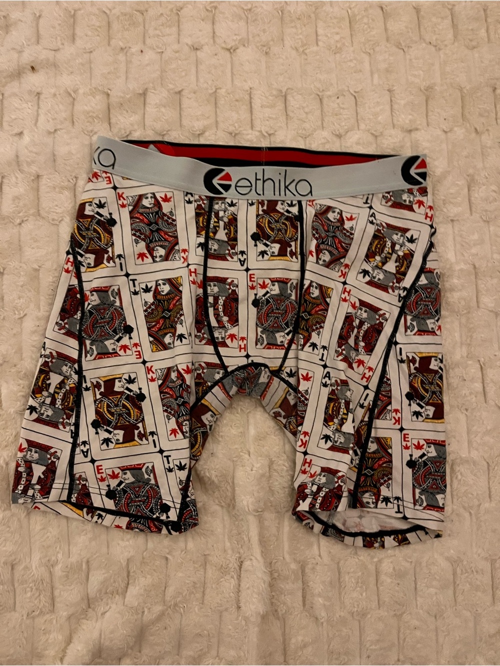 ethika White Playing Card Print Boxer Briefs with Red & Black Accents